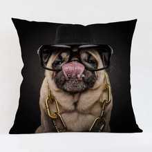 AZA3可爱宠物狗Pug巴哥犬哈巴狗八哥图案抱枕套沙发汽车装饰靠垫