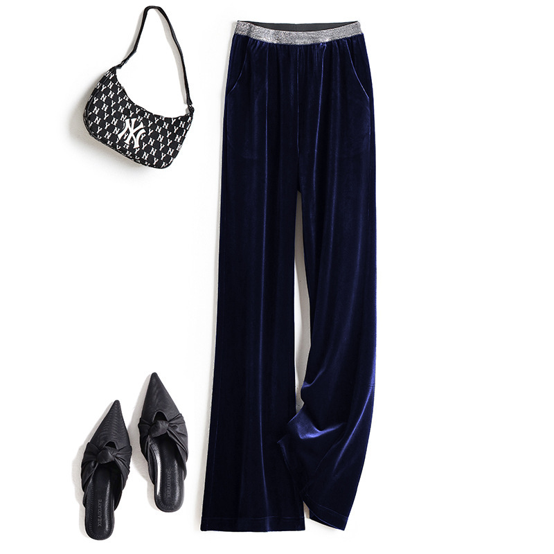 2026 Spring and Autumn Velvet Wide-Leg Pants for Women, Loose Fit, Versatile, Draped Velvet Narrow Straight-Leg Pants, Velvet Long Pants