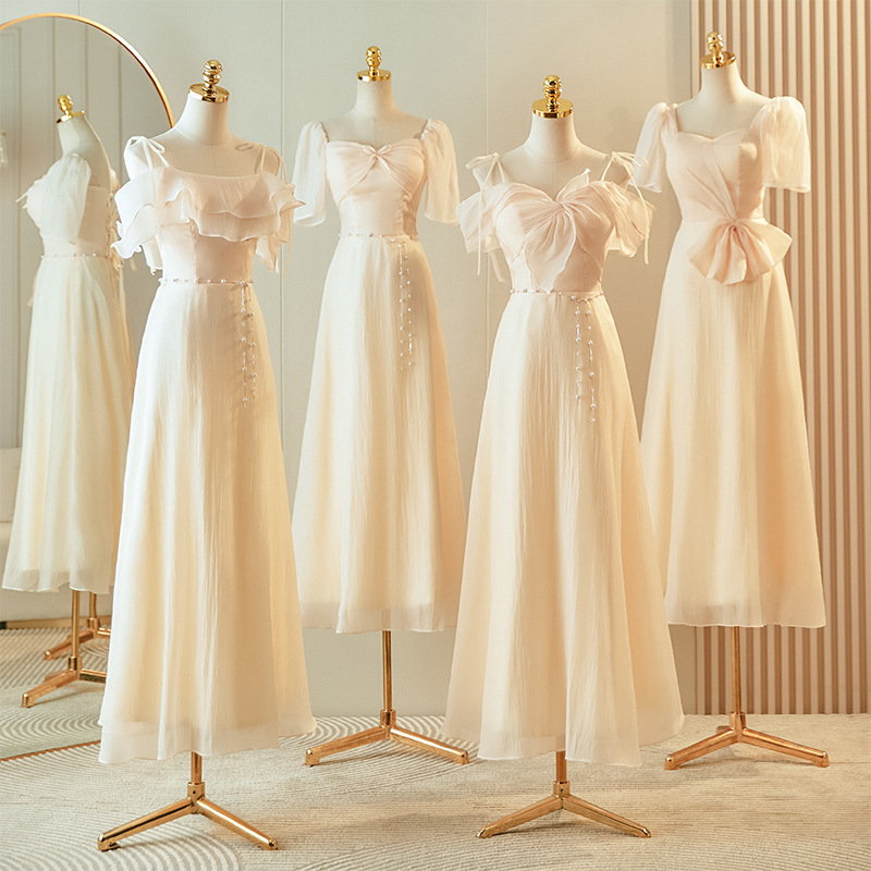 Champagne-Colored Bridesmaid Dresses 2026 New Spring Niche High-End Style Sister Group Dresses for Women French-Style Wedding Petite Sizes