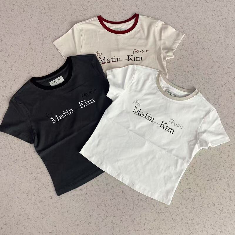 Korean Dongdaemun Style Personalized Short Letter Graffiti Color-Blocking Round Neck Short-Sleeve T-Shirt Top
