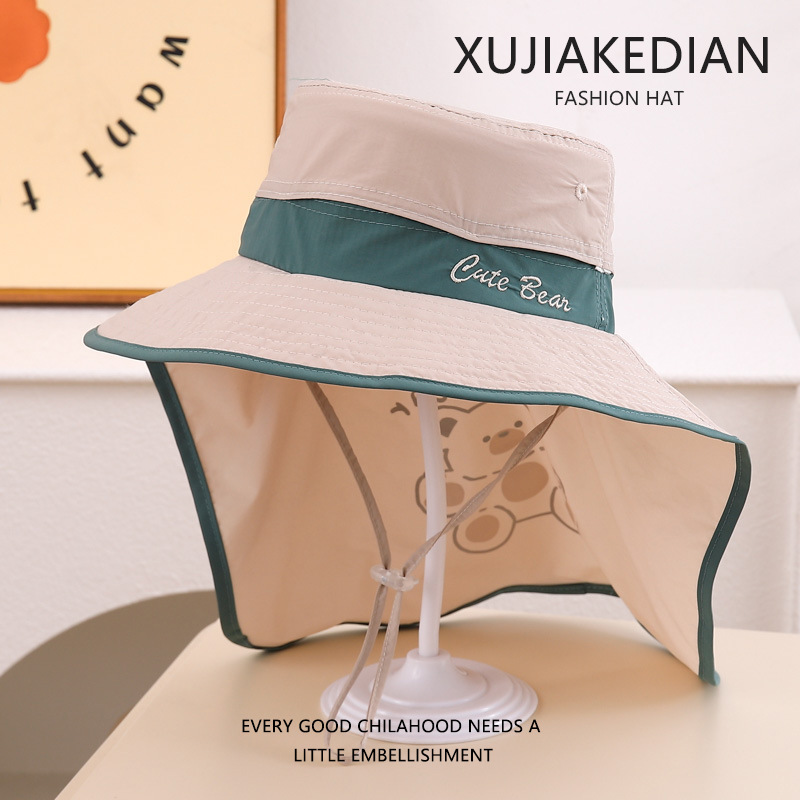 Sombrero de protección solar de verano para bebés, sombrero de ala grande, sombrero de chal, protector de cuello, secado rápido, sombreado al aire libre para niños, sombrero de pescador de sol