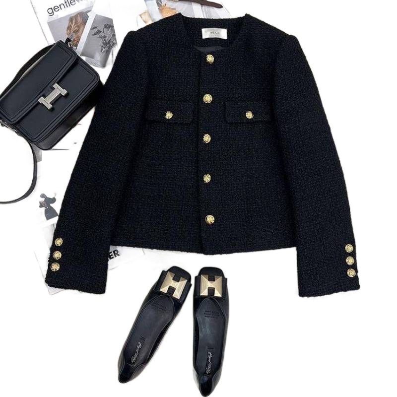 Plus-Size Early Spring New High-End Round Neck Chanel-Style Short Jacket for Petite Women French Tweed