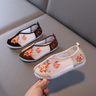 Old Beijing Kidsren's Handmade Cloth Shoes, Ethnic Style Embroidered Shoes, Students' Ancient Costume Han Dynasty Performance Shoes, Chinese Style Boys' Shoes