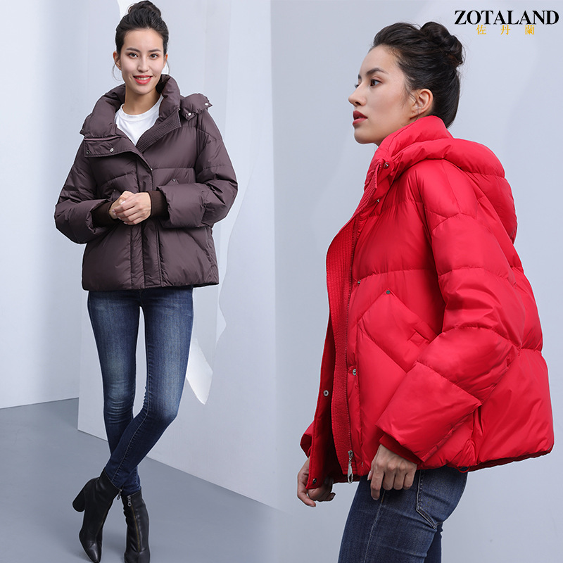 佐丹蘭羽絨服女寬松款短款冬季羽絨服歐美白鴨絨連帽新款羽絨服