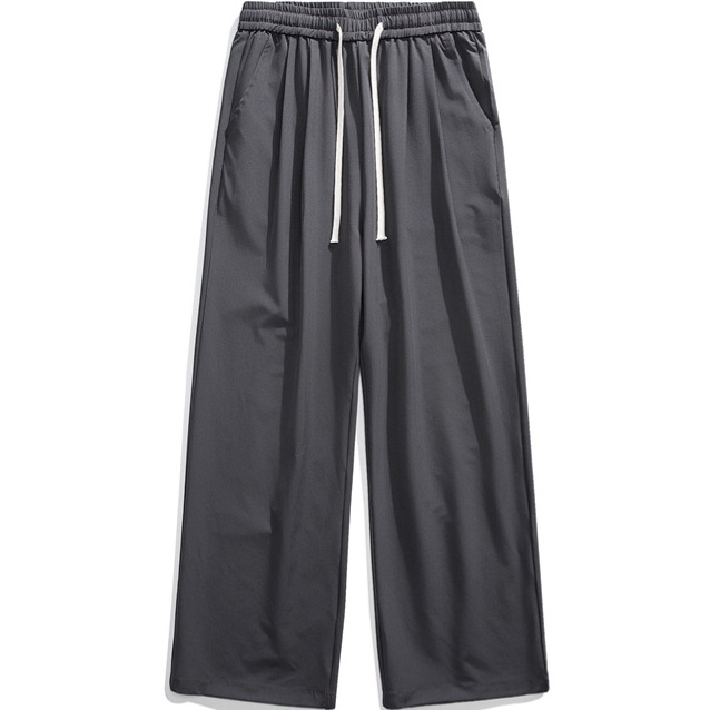 Men's Summer Straight-Leg Ice Silk Cool Casual Dress Pants, Fashionable Wide-Leg Quick-Dry Drapey Long Pants Wholesale