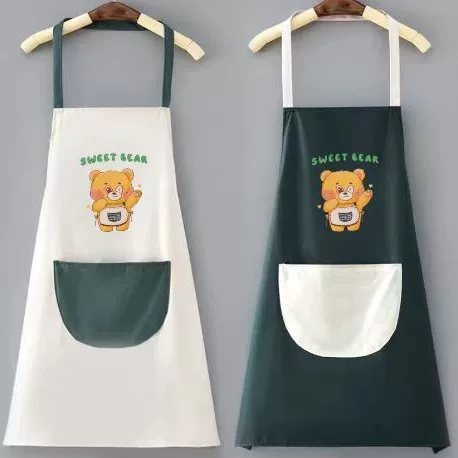 Waterproof and Oil-Proof Halter Apron with Large Pockets for Convenient Use in Kitchen Cooking, Home Apron, Women's Catering Work Clothes