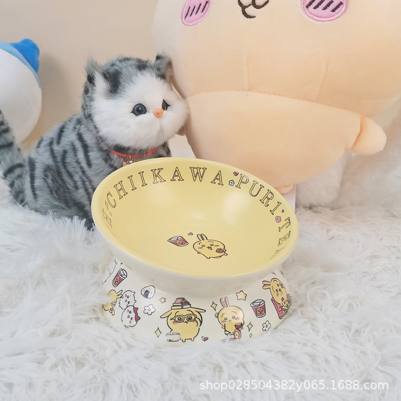 Jiyikawa 猫ボウル 黒あご防止猫 Usachi 缶詰フードボウル セラミックドッグフードボウル 猫 Xiaoba デザートボウル|undefined