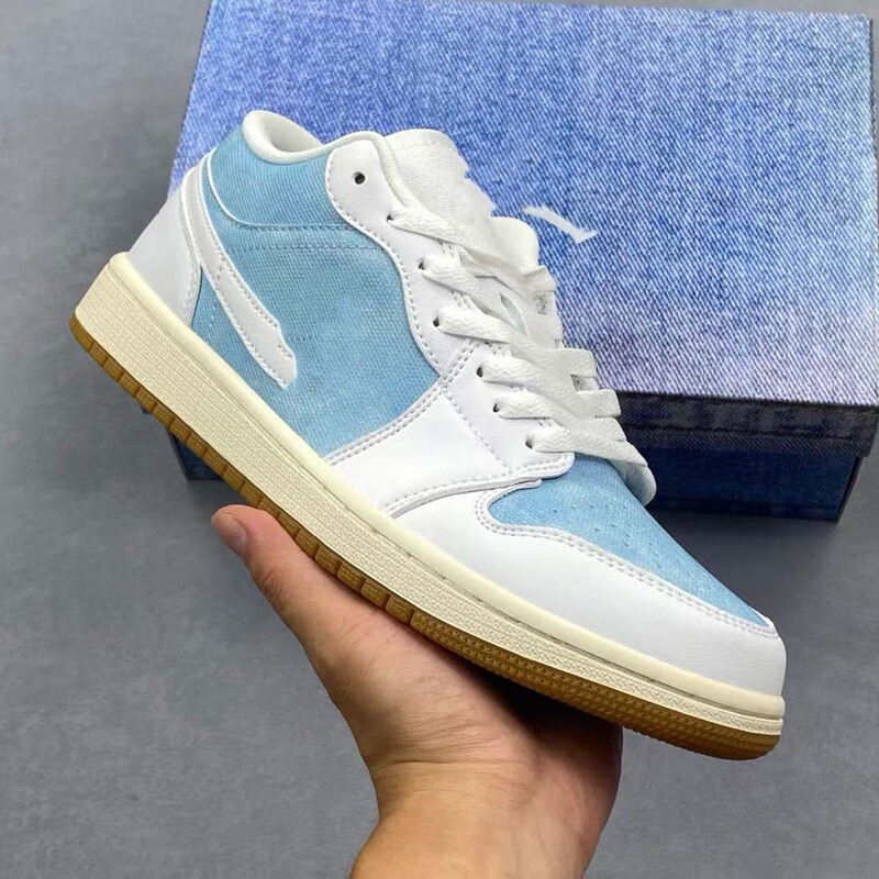 Putian Pure Original Aj1 Men's Denim White and Blue Retro Basketball Shoes, Skateboarding Collaboration Vintage Fashion Casual Shoes