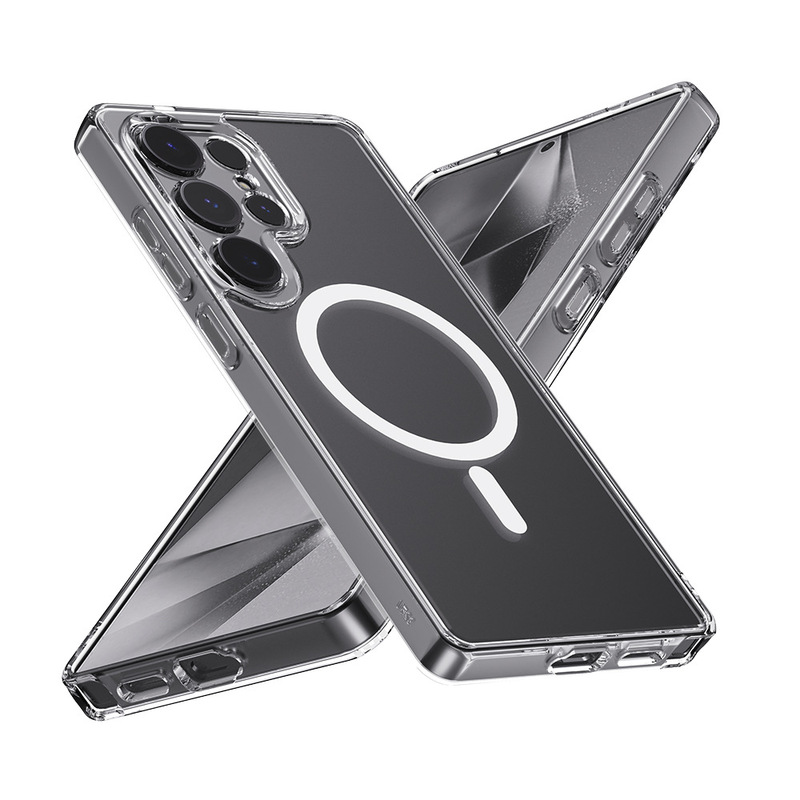Suitable for Samsung S25Ultra Fine Hole Transparent Magnetic Phone Case S26Magsafe Anti-Fall Protective Cover 24 Hard Shell
