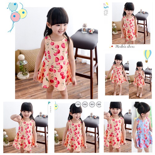 Foreign trade 2024 spring and summer new style girls' sleeveless cherry print dress children's Korean style princess dress