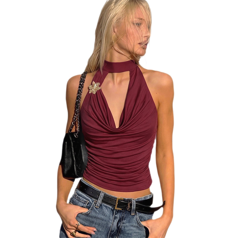 Transfronterizo Amazon 2026 primavera y verano nuevo temperamento europeo y americano de mujer cuello de color sólido correa de espalda delgada chaleco pequeño image 6