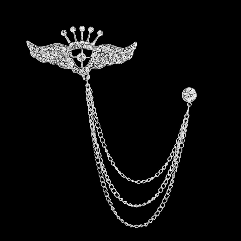 Moda corona alas diamante borla hombres traje broche simple todo partido traje vestido abrigo ramillete accesorios