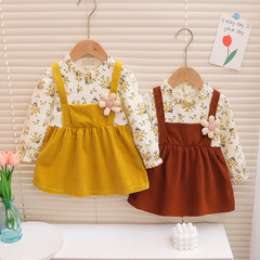 2023 Girls' Dress Spring New Fashion Cute Girl Baby Princess Dress Spring and Autumn Korean Version Children's Floral Skirt