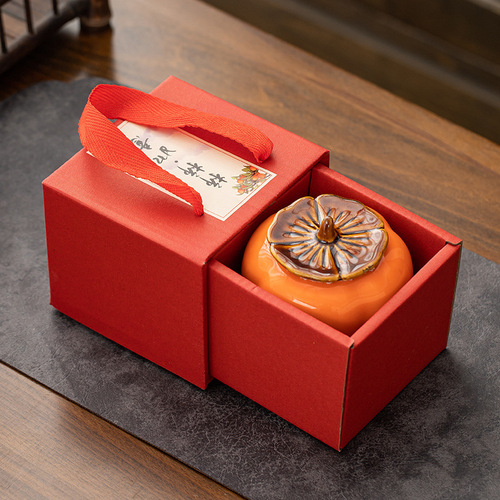 Persimmon persimmon Ruyi persimmon jar wedding sugar jar tea jar ceramic jar small wedding sugar jar gift box tea set souvenir