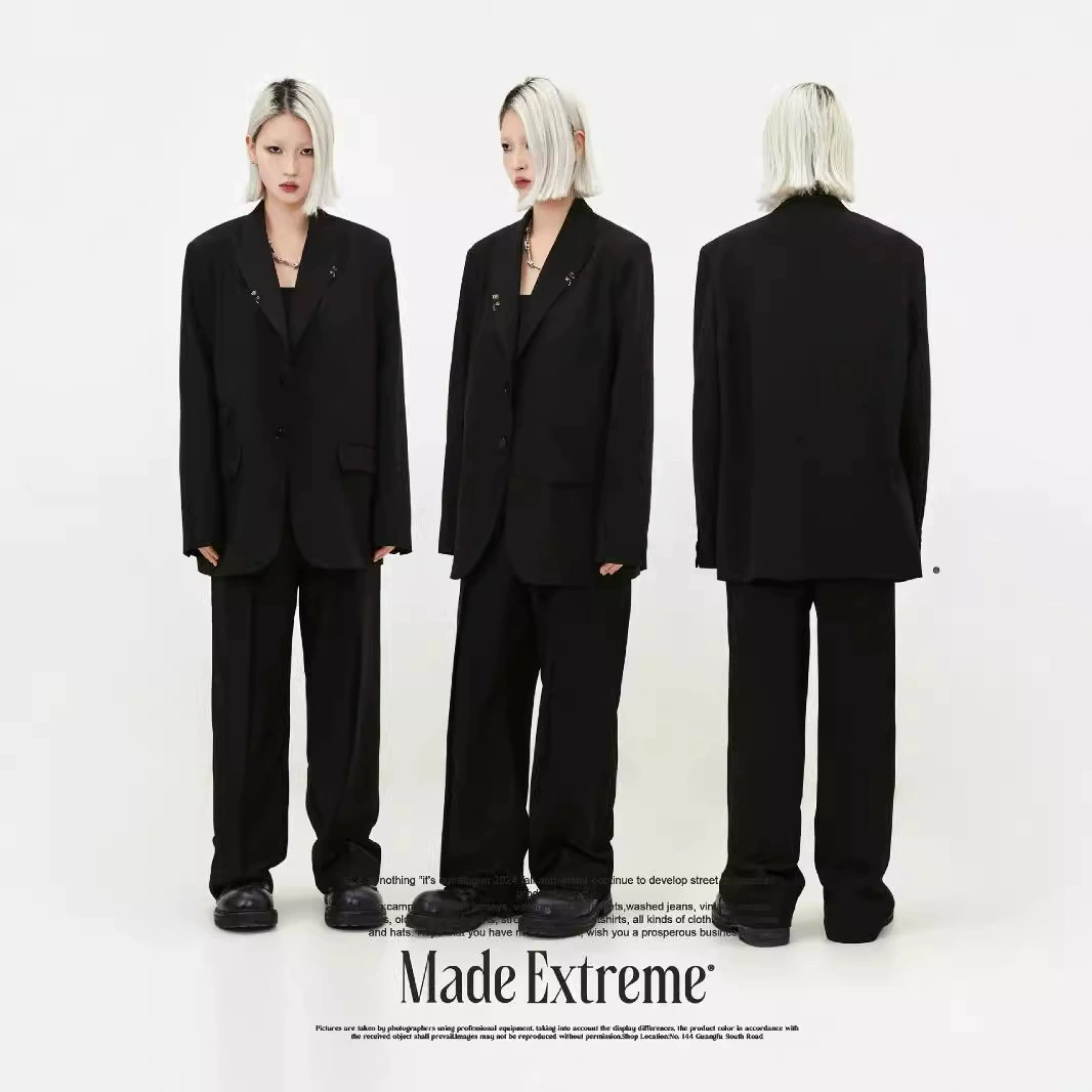 MADEEXTREME осенне-зимний элитный свободный повседневный однотонный американский уличный костюм, куртка средней длины для мужчин и женщин