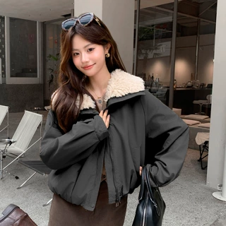 韩版秋冬新款加绒加厚外套女短款休闲宽松冲锋衣夹克时尚棉服上衣