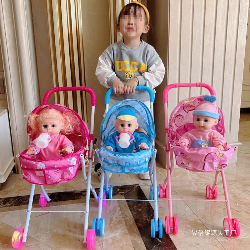 Cochecito de hierro para niños Juguetes Bebés Bebés Bebés Bebés Orinando con Muñecas Carrito de compras para bebés Niños y niñas