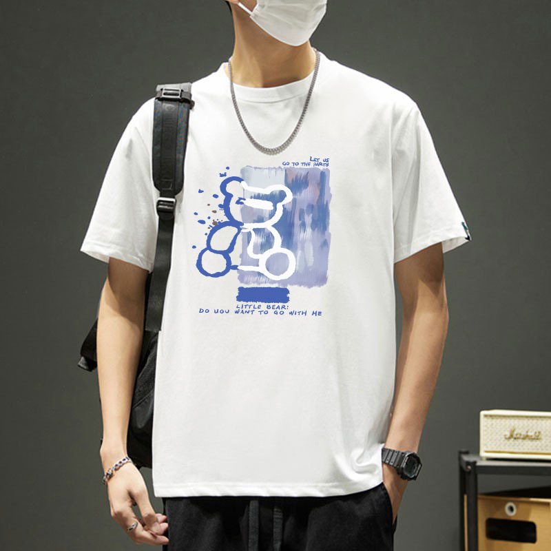 純綿半袖tシャツ男潮牌半袖大サイズ純綿夏白丸首ゆるい男服思いやりin上着|undefined