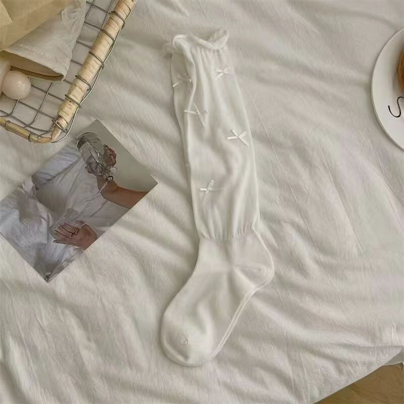 芭蕾风蝴蝶结jk洛丽塔袜子女过膝白色夏天防滑小腿堆堆袜无骨袜子|undefined