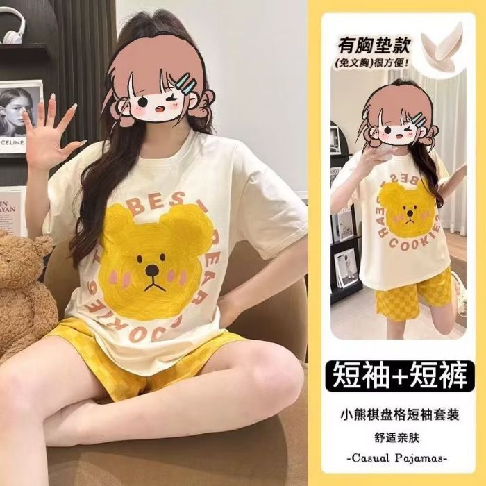 Pijamas transfronterizos al por mayor con almohadillas para el pecho, pantalones cortos de manga corta para mujer