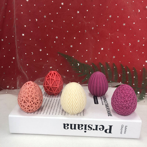 New Easter egg candle silicone mold egg grid egg vertical pattern wavy egg mousse cake Christmas candle mold