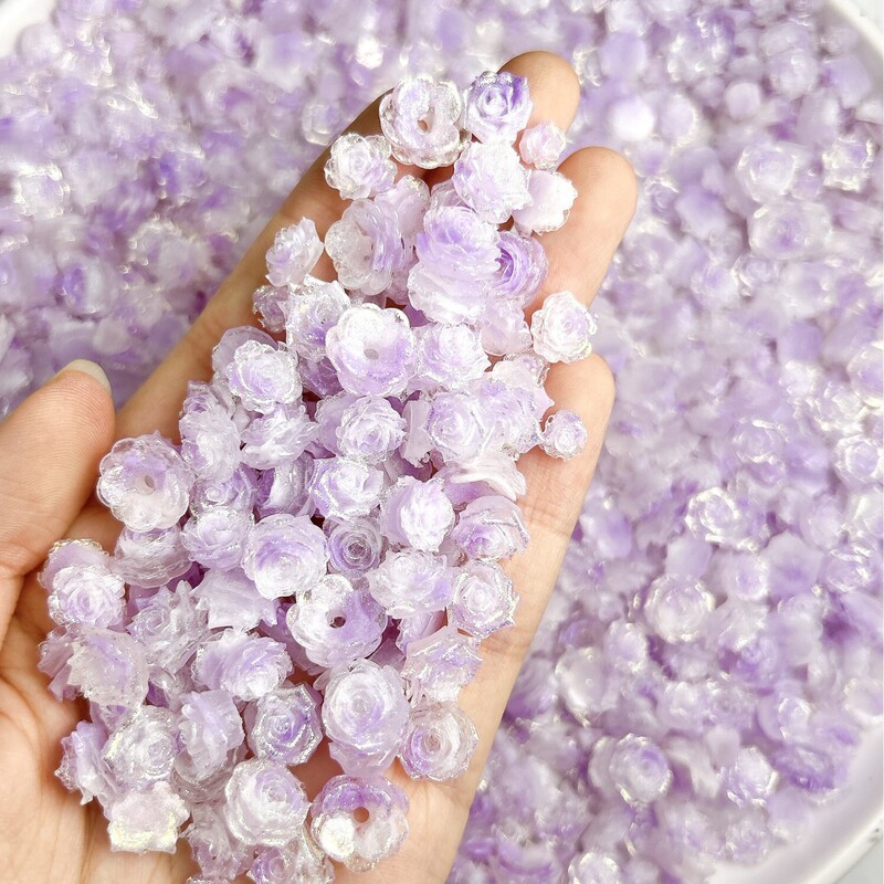 New Light Purple Gradient Fine Glitter Carved Nail Art Jewelry Luminous Soft Resin Rose Flower Nail Art Decoration