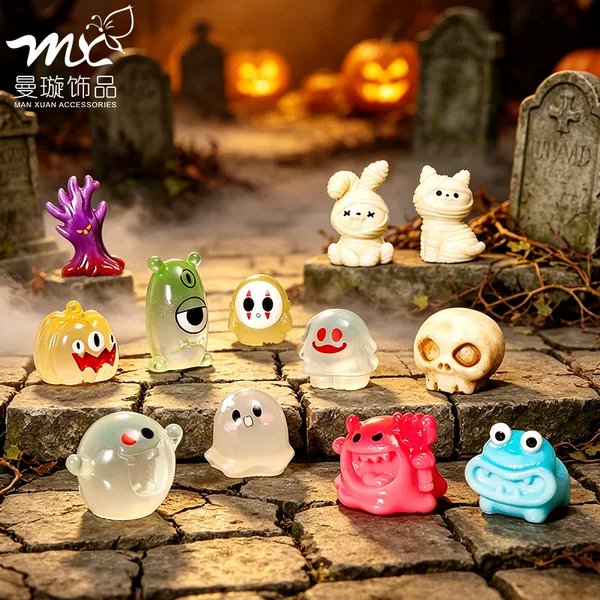 Cross-Border New Product Halloween Luminous Skeleton Devil Cute Figurines DIY Decoration Accessories Micro Landscape Desktop Ornaments