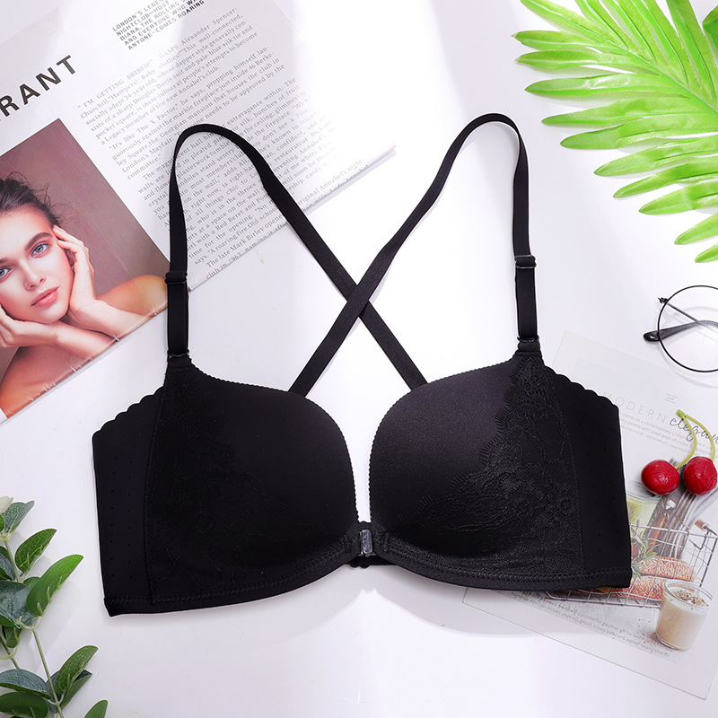 Sujetador inalámbrico de verano cómodo transpirable push-up mama belleza espalda encaje frontal hebilla ropa interior para mujeres delgadas 3223