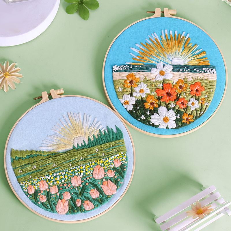 Nuevo paquete de material de bricolaje de bordado de paisaje y paisaje, kit hecho a mano, productos semiacabados autobordados creativos, inglés transfronterizo original