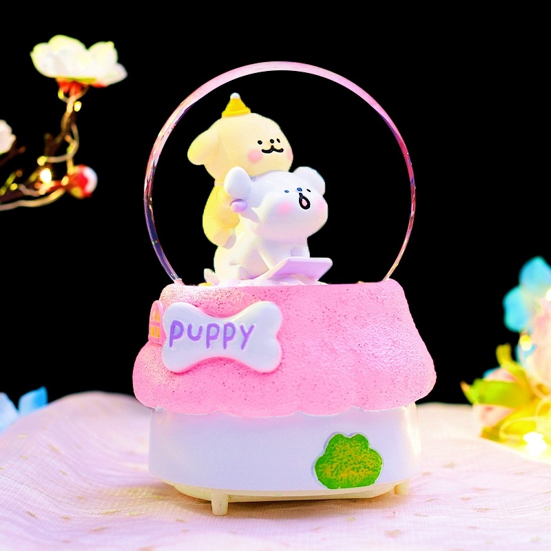 Pequeño libro rojo explosión dulce oso amarillo bola de cristal adornos luminosos giratorios caja de sonido regalos de vacaciones para niños