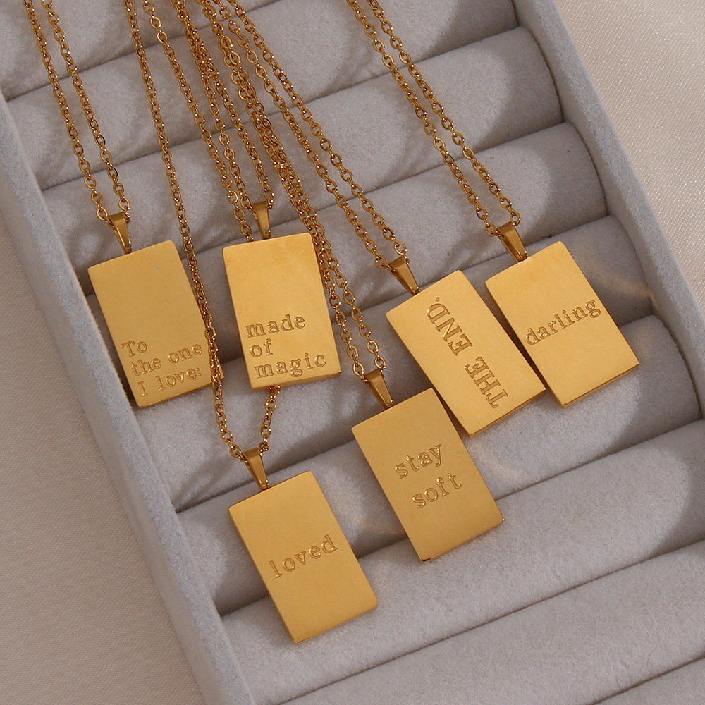 Retro Letter Square Stainless Steel Necklace Plating Stainless Steel Necklaces