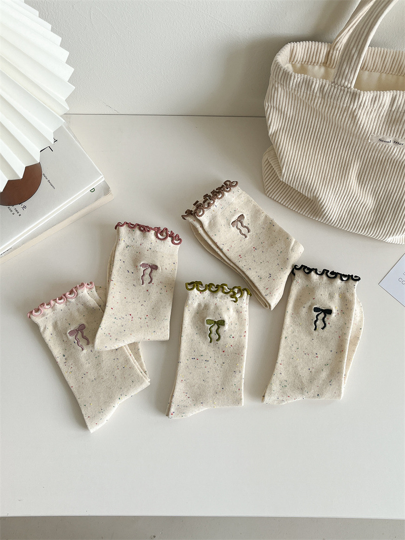 50g Weight Socks Classification Socks Lingerie Type Cotton Fabric Type A Pair Quantity Holiday Occasion Bow Knot Pattern All Seasons Season Women's Gender Vacation, Simple Style Style Vacation Simple Style Women's Bow Knot Cotton Crew Socks A Pair 7