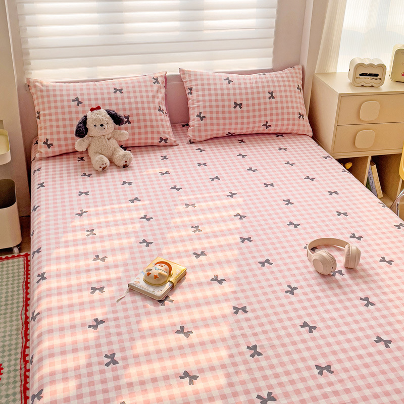 Sábanas a cuadros de algodón puro pieza individual 100 cama individual de algodón funda de almohada para dormitorio infantil traje de tres piezas