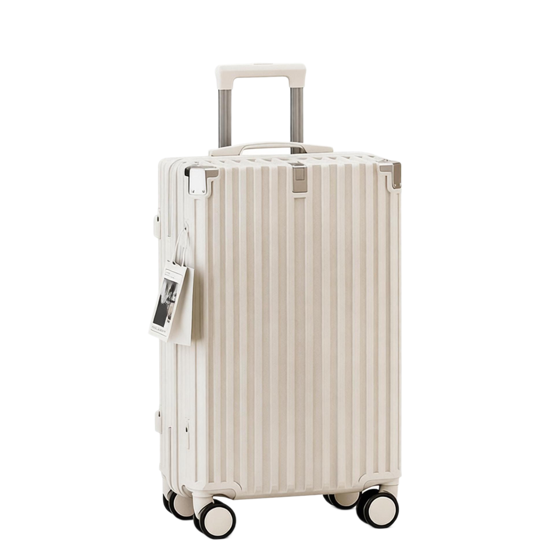 Vali nhựa PC 24 inch chống va đập, bánh xe xoay 360 độ, dung tích lớn, khóa mật khẩu — Góc chống va chạm đa chức năng màu trắng chi tiết 8