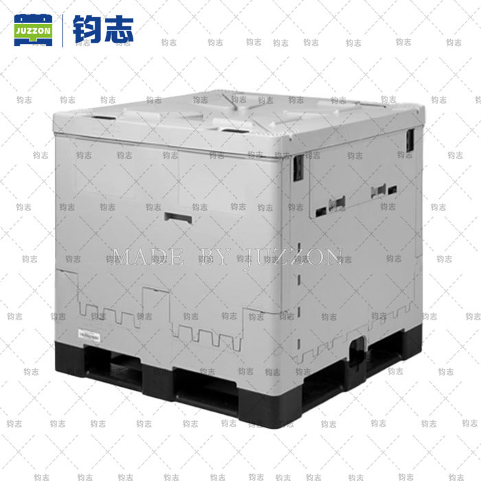 钧志1000L折叠周转箱塑料可折叠吨桶可锁盖适合油漆灰色Lansmont