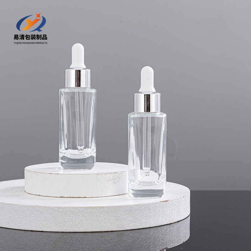 30ml方形精油瓶精华液瓶50ml透明爽肤肌底厚底玻璃瓶玻璃滴管瓶