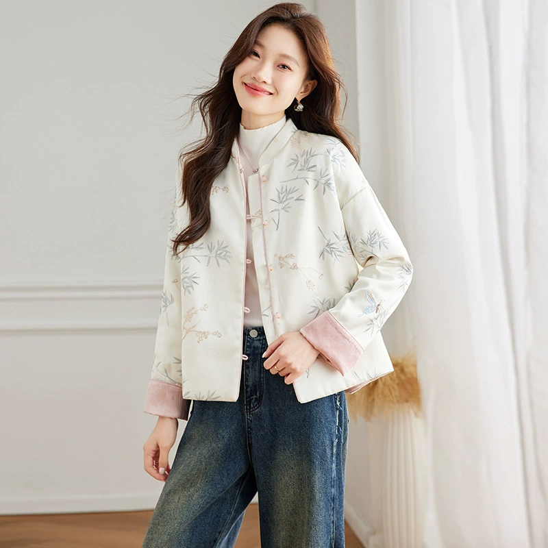 Double-sided winter quilted jacket, Chinese style, high-end, with embroidery