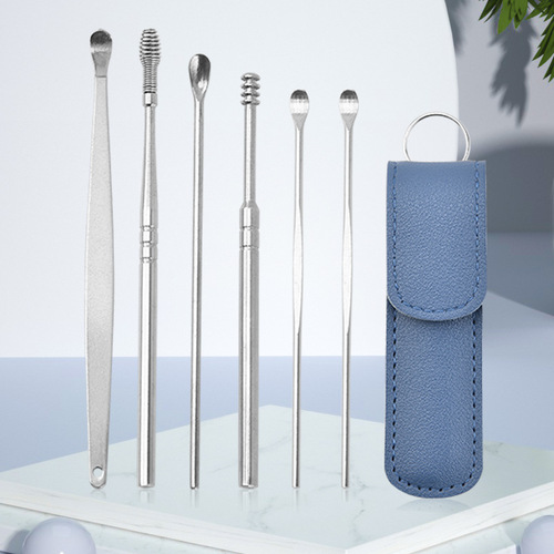 Manufacturer wholesale ear scoop stainless steel spiral ear scoop 6 piece set ear scoop ear picking tool set