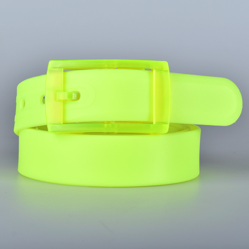 Cinturón unisex de silicona colorida con hebilla de pin, color caramelo, sin metal, cinturón de plástico blanco y rojo para pantalones, venta directa de fábrica