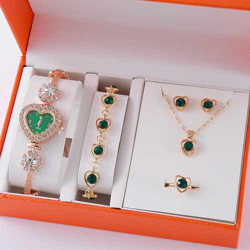 New Quartz Women's Watch High-end Niche Water Diamond Jewelry Earrings Necklace Ring Set