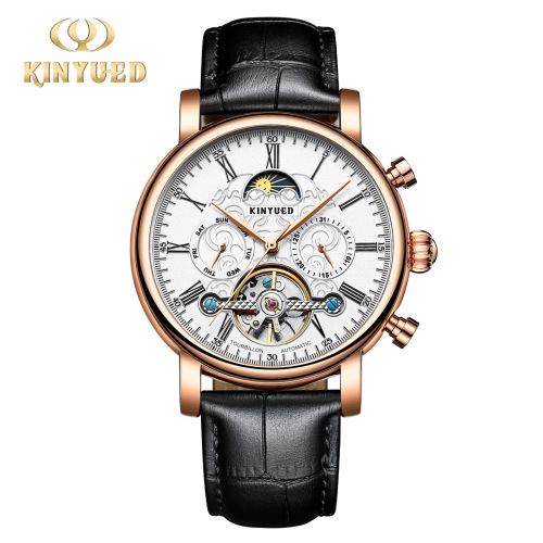 KINYUED fully automatic mechanical watch men's watch multi-function hollow mechanical watch embossed star men's watch