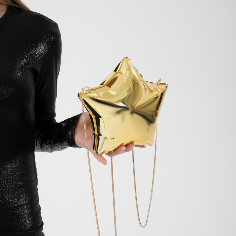Small Cute Five-pointed Star Fashion Bag Women's 2024 New Stylish Solid Color Evening Bag Chain Shoulder Crossbody Bag