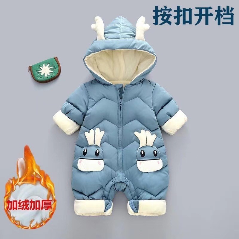 Invierno infantil forrada de lana engrosada mameluco recién nacido mono abajo ropa acolchada de algodón hacia fuera la celebración de ropa traje