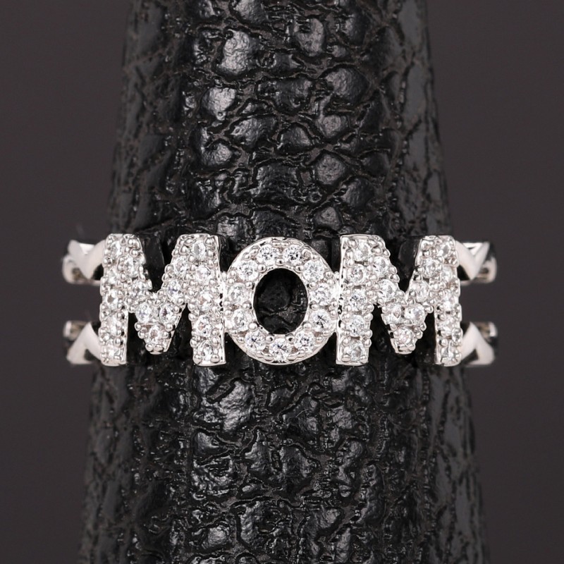 Cao Shi Mi Inlaid Letter MOM Love Mother's Day Opening Adjustable Ring Fashion OL New Year Gift_voghion.com