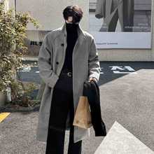 毛呢大衣男中长款秋冬季潮流帅气休闲宽松加厚过膝风衣呢子外套男