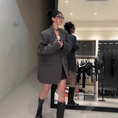灰色小西装外套女2025春秋季高级感oversize宽松垫肩廓版休闲西服
