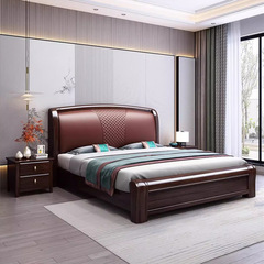 紫金檀木實木床1.8新中式輕奢雙人床主臥現代簡約真皮軟包儲物床