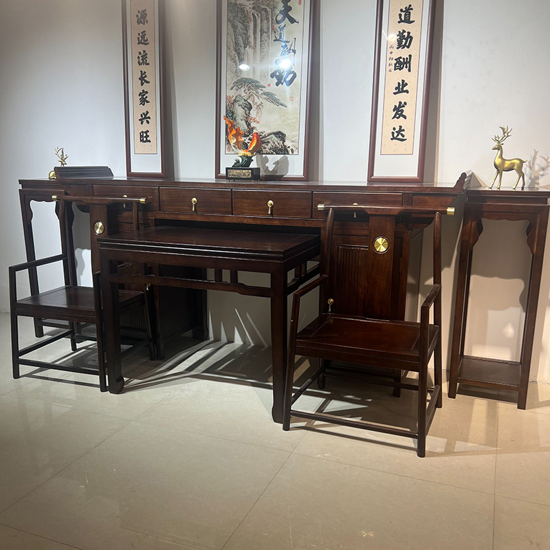 New Chinese-Style Eight Immortals Table Rural Main Hall Six-Piece Set Solid Wood Cabinet Living Room Purple Sandalwood Offering Table Home Use