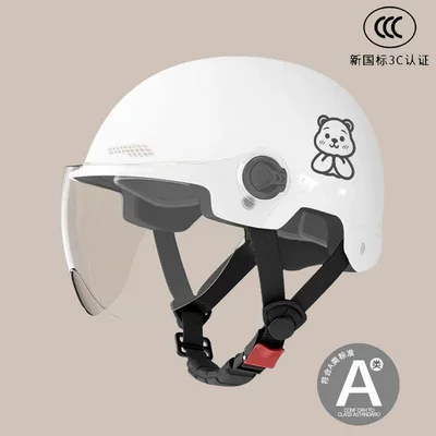 New national standard electric vehicle helmet: Motosiklet kaskı (dəbilqə) - adult-versionoff-white-transparent-short-glasses-little-bear