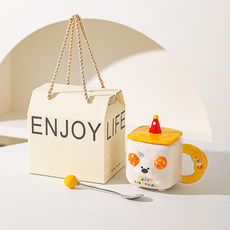 Caricatura encantadora, taza de animales, regalo de cumpleaños, taza de cerámica, taza de desayuno de leche casera